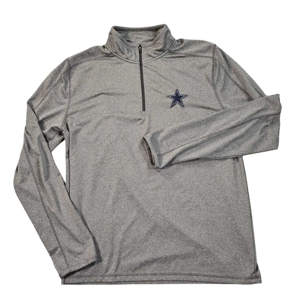 Dallas Cowboys Pullover Mens Large Gray NFL Football Quarter Zip Long Sleeve